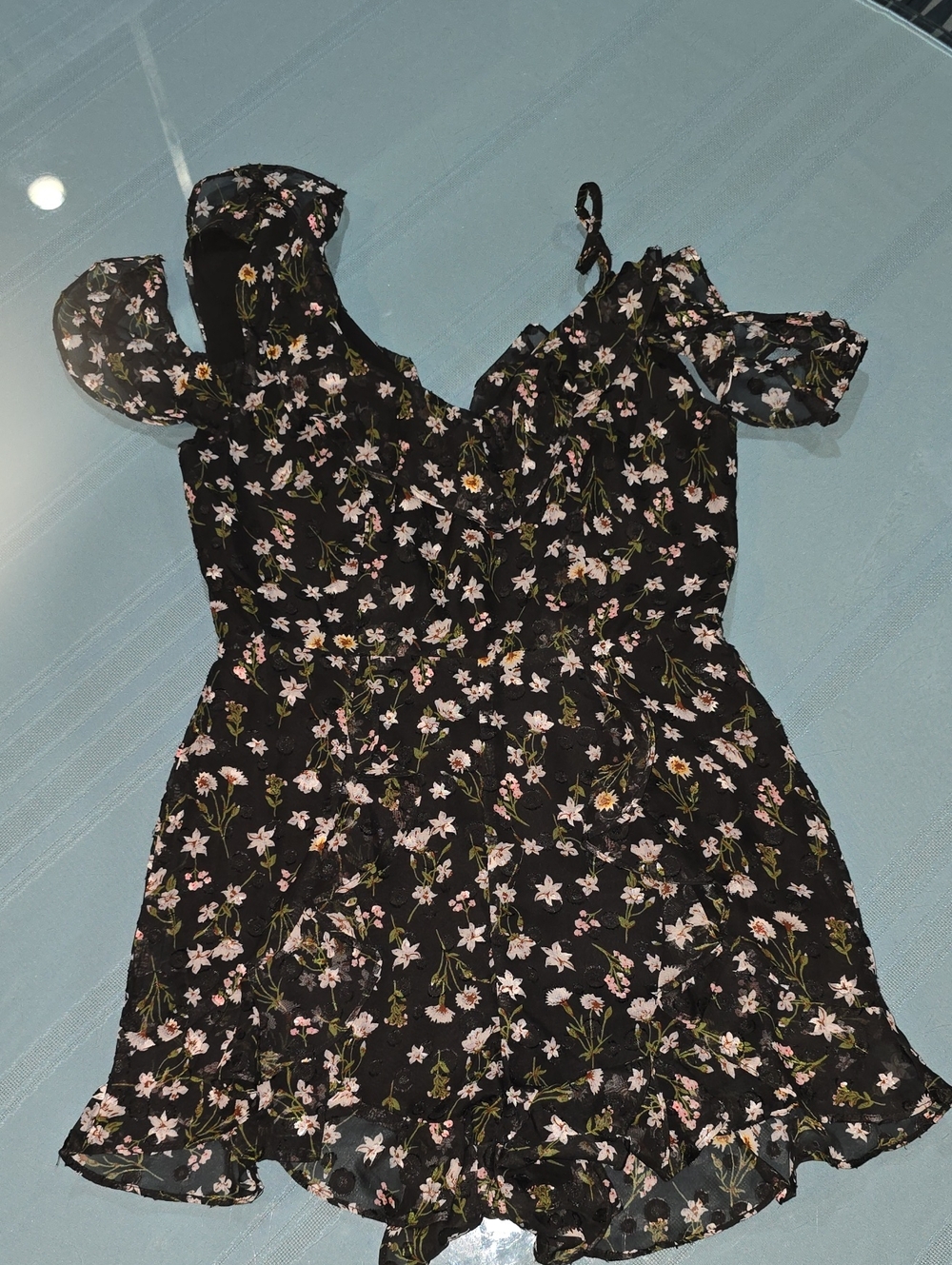 Black Floral Off-Shoulder Women's Romper